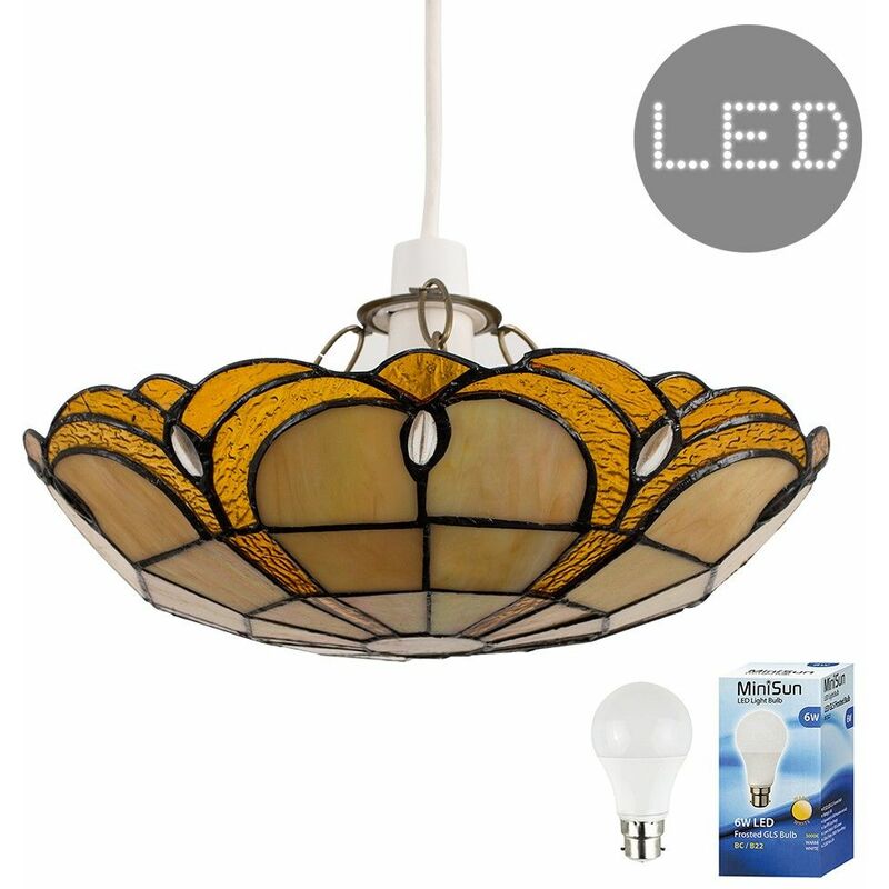 Tiffany Amber Jewelled Glass Uplighter Ceiling Pendant Light Shade