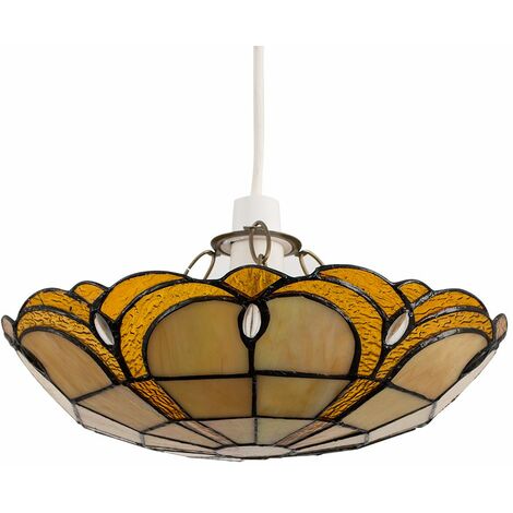 Tiffany Amber Jewelled Glass Uplighter Ceiling Pendant Light