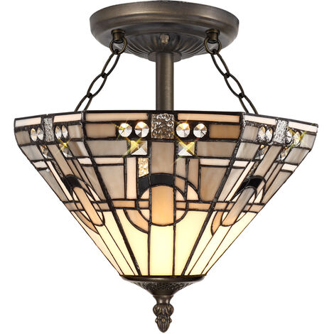 Tiffany by Tiff Ceiling Light Semi Flush With Art Deco Shade - Brass Litecraft
