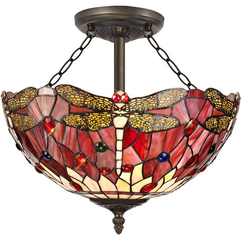 Tiffany by Tiff Ceiling Light Semi Flush With Dragonfly Shade - Brass Litecraft