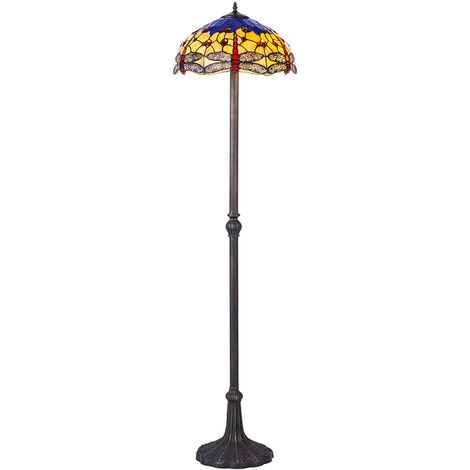Tiffany by Tiff Floor Lamp 2 Arm With Dragonfly Shade - Antique Brass Litecraft