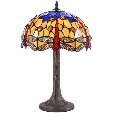 Tiffany by Tiff Table Lamp With 31.5 m Dragonfly Shade - Antique Brass Litecraft