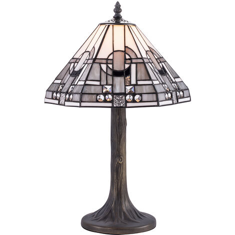 Tiffany by Tiff Table Lamp With 31cm Art Deco Shade - Antique Brass Litecraft