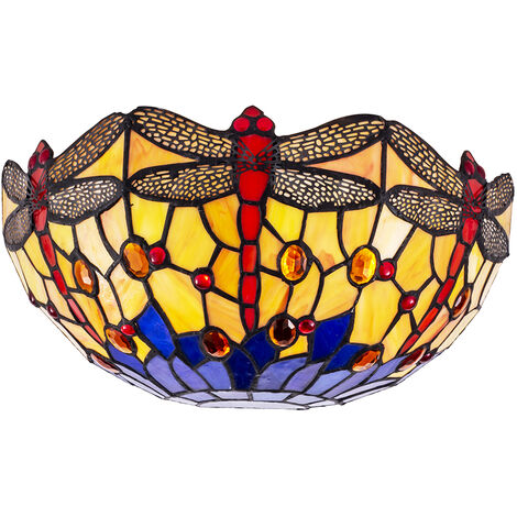 Tiffany by Tiff Wall Light 2 Arm With Dragonfly Shade - Antique Brass Litecraft