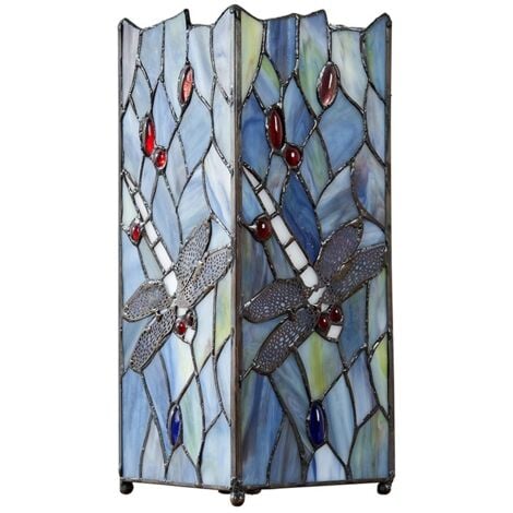 Tiffany Inspired Decorative Dragonfly Design Square Glass Table Lamp