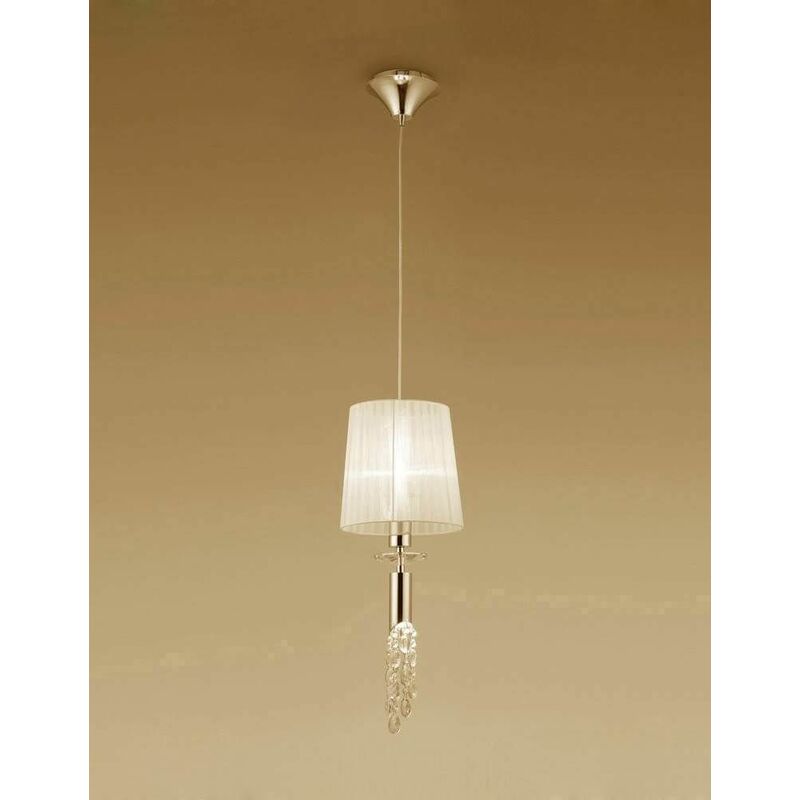 Tiffany pendant light 1 + 1 Bulb E27 + G9, gold with Cream shade & transparent crystal