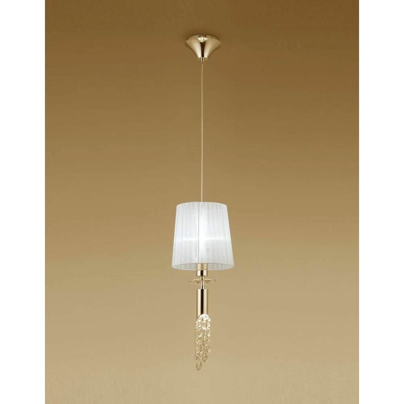 Tiffany pendant light 1 + 1 Bulb E27 + G9, golden with white lampshade & transparent crystal