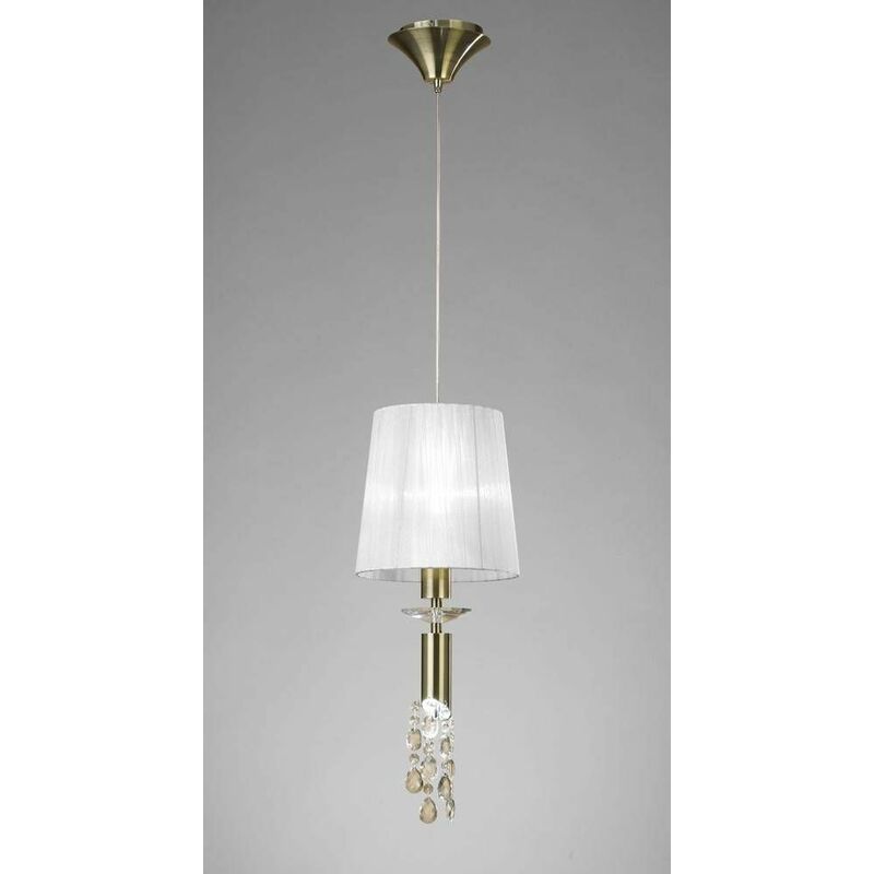 09diyas - Tiffany pendant light 1 + 1 E27 + G9 bulb, antique brass with white lampshade & transparent crystal