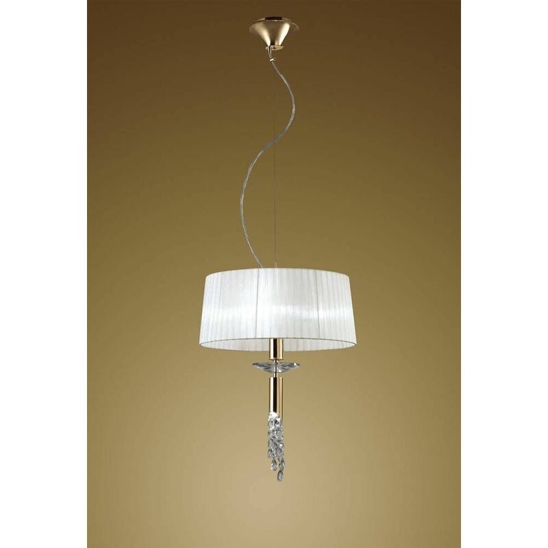 09diyas - Tiffany pendant light 3 + 1 bulb E27 + G9, gold with white lampshade & transparent crystal