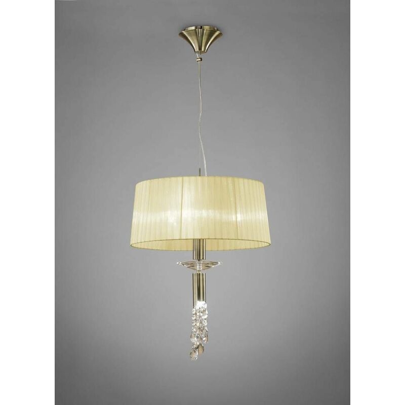 09diyas - Tiffany pendant light 3 + 1 E27 + G9 bulb, antique brass with cream shade & transparent crystal