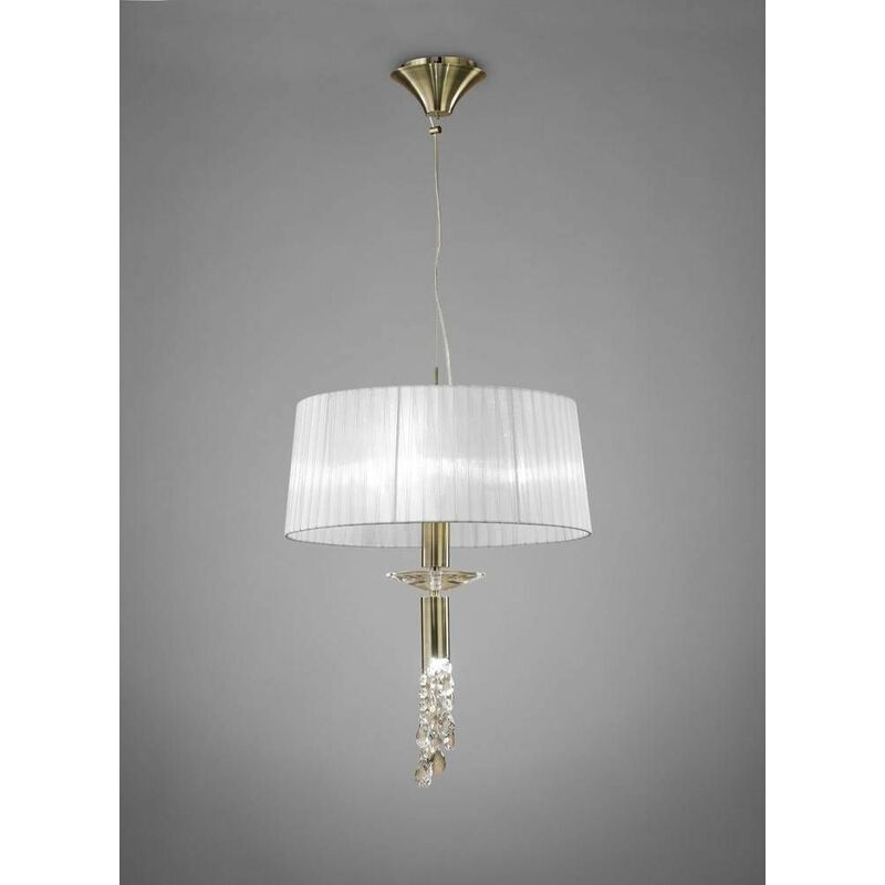 09diyas - Tiffany pendant light 3 + 1 E27 + G9 bulb, antique brass with white lampshade & transparent crystal