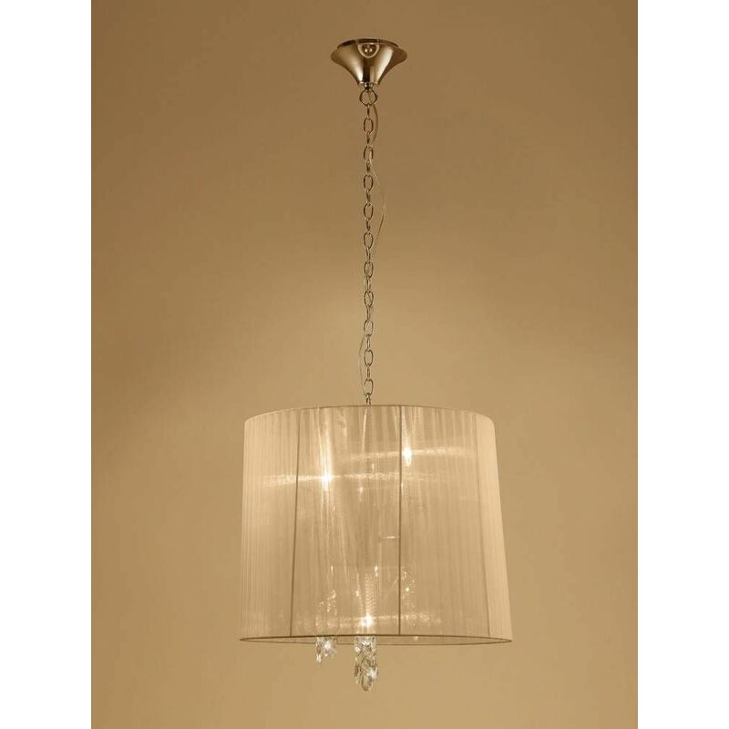 09diyas - Tiffany pendant light 3 + 3 bulbs E14 + G9, golden with bronze shade & transparent crystal