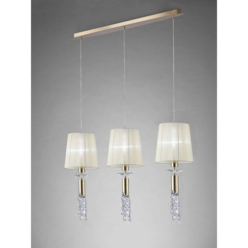 09diyas - Tiffany pendant light 3 + 3 bulbs E27 + G9 Line, gold with Cream shade & transparent crystal