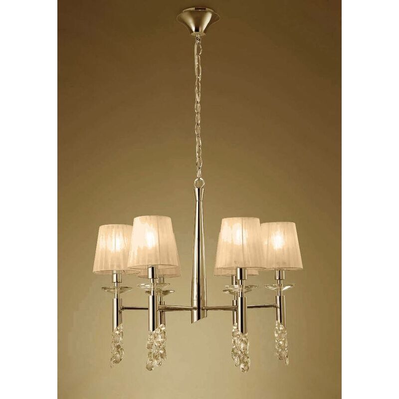 Diyas - Tiffany Pendelleuchte 6 + 6 Lampen E14 + G9, Gold mit Bronzeton und transparentem Kristall