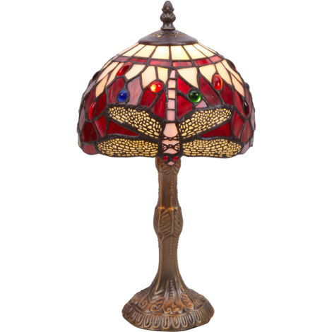 Tiffany Petite Lampe de Table diamètre 20cm Série Belle Rouge
