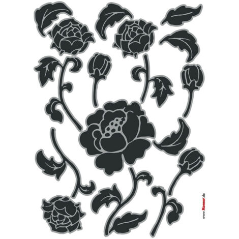 Tiffany, Sticker mural fleurs noires et grises - 50x70 cm