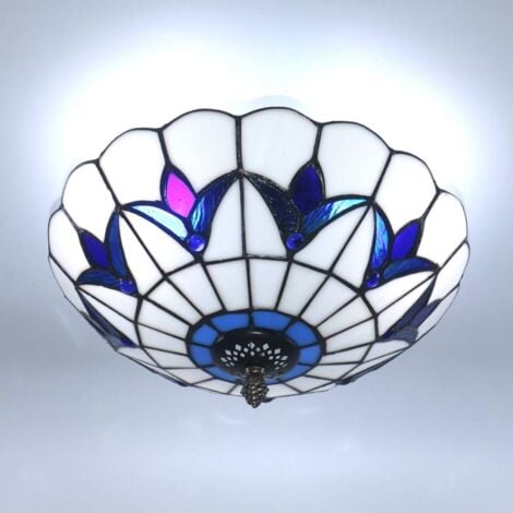 Tiffany Style Ceiling Light Vintage Chandeliers Light Stained Glass Ceiling Flush Mount Lamps (9.8 inch)