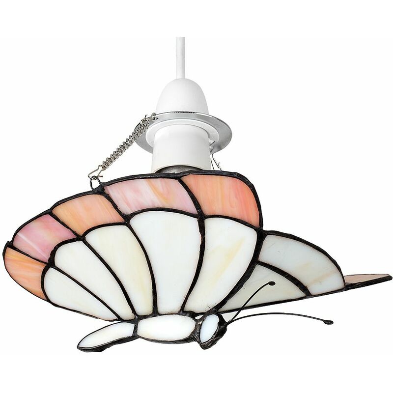 Minisun - Tiffany Glass Butterfly Ceiling Pendant Light Shade + 6W LED GLS Bulb - Add LED Bulb