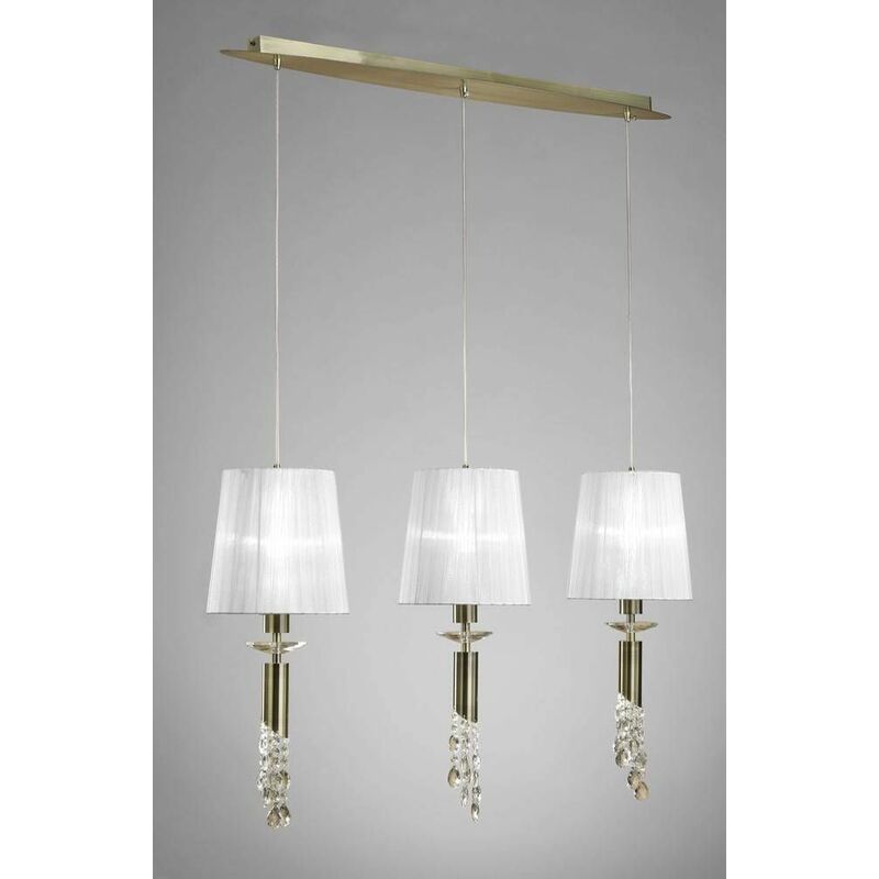 Tiffany suspension 3 + 3 Bulbs E27 + G9 Line, antique brass with white lampshades & transparent crystal