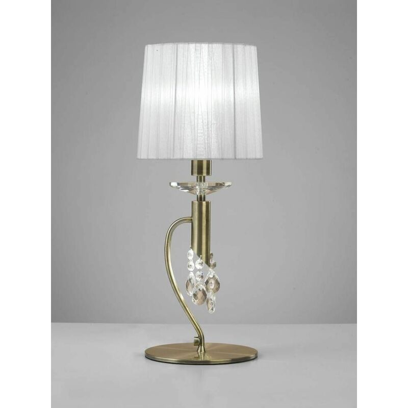 09diyas - Tiffany Table Lamp 1 + 1 Bulb E14 + G9, antique brass with white lampshade & transparent crystal