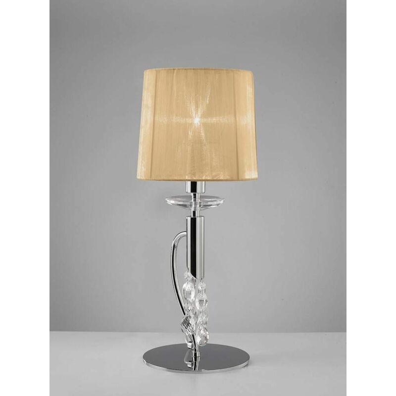 Tiffany Table Lamp 1 + 1 Bulb E14 + G9, polished chrome with bronze shade & transparent crystal