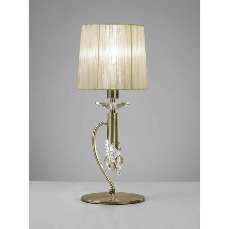 Tiffany Table Lamp 1 + 1 Bulb E14 + G9, antique brass with bronze shade & transparent crystal