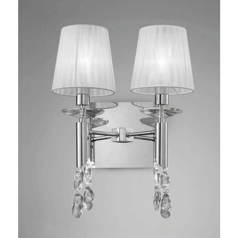 09diyas - Tiffany wall light with switch 2 + 2 E14 + G9 bulbs, polished chrome with white lampshades & transparent crystal