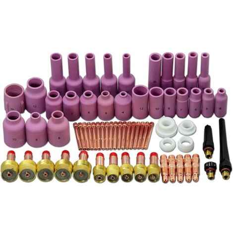 TIG Jumbo lentille à gaz corps de serrage buse d'alumine tasses en céramique Kit de tailles assorties pour QQ300 PTA DB SR WP 17 18 26 torche de soudage TIG 67 pièces