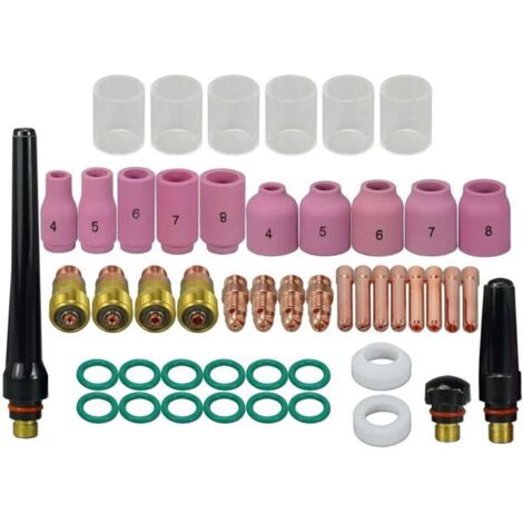 TIG lentille à gaz trapue et corps de pinces 17GL020 17CB20 tasse en verre 10 16mm Kit de tailles assorties WP17/18/26 torche de soudage TIG 49 pièces