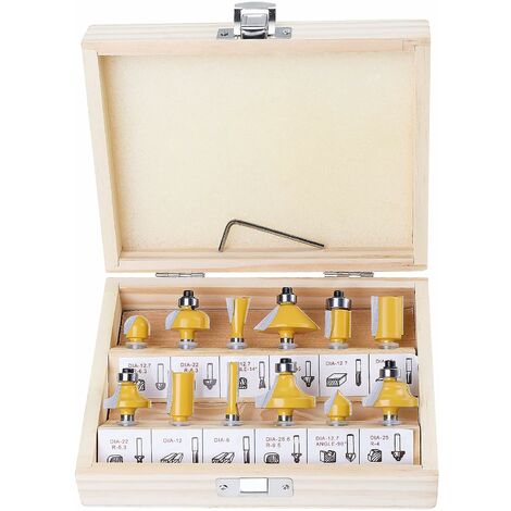 Tige Carbure De Tungstène Pointe Routeur Bit Set, Fraises Défonceuse Pour La Maison & Bricolage, avec Clé 6.35mm 1/4，Irisfr（12pcs）