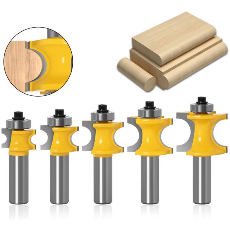 Tige de 1/2'' Edge Beading Bit, Half Round Bearing Bullnose Router Bit Set