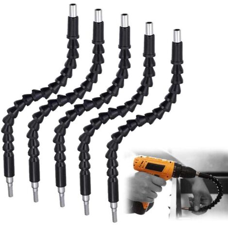Tige de connexion pour perceuse électrique 5 pièces - Tige flexible universelle - Tige d'extension pour perceuse à arbre flexible - 295 mm - Noir