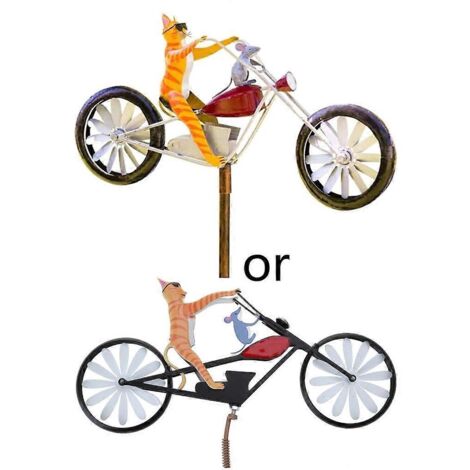 Tige de support en fer forgé pour moulin à vent vélo 3D, chat et souris, animal, décoration de jardin, cour, pelouse, roue à vent extérieure.