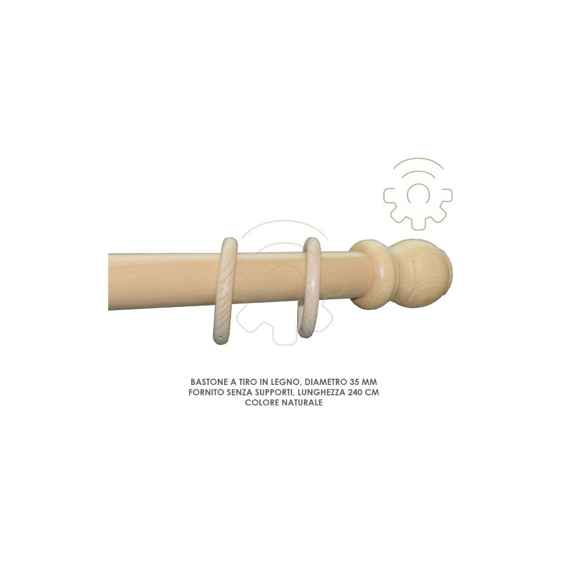 Capaldo - Tige de traction en bois naturel 35 mm longueur 240 cm sans supports
