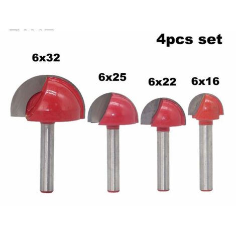 Tige Routeur Core Box Bits CNC Fraise à Rainure Ronde Outils à Bois 16mm/22mm/25mm/32mm（4pcs）