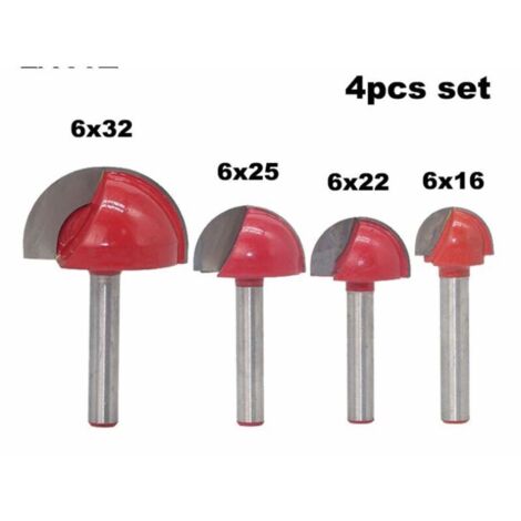 Tige Routeur Core Box Bits CNC Fraise à Rainure Ronde Outils à Bois 16mm/22mm/25mm/32mm（4pcs）