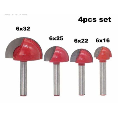 Tige Routeur Core Box Bits CNC Fraise à Rainure Ronde Outils à Bois 16mm/22mm/25mm/32mm（4pcs）