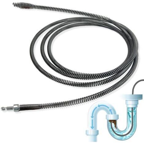 Tige spirale de nettoyage de canalisations 10 mm de diamètre x 3 m, déboucheur de canalisations, nettoyeur avec accessoire de perçage universel avec adaptateur électrique pour toilettes