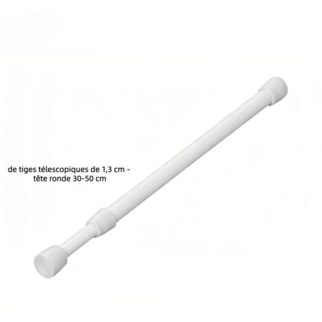 Tige télescopique à tête ronde 1,3 cm (30-50 cm), tringle extensible à ressort sans perçage, tringle de rangement pour armoire et rideau