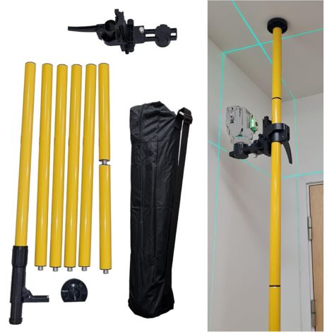 Tige télescopique pour niveau laser 4.2m – Filetage 5/8' – Support mural inclus – Étui de transport souple