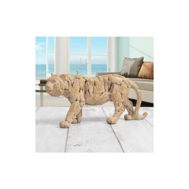 Tiger Ornament Driftwood Style Resin Tiger Wood Effect Indoor Sculpture Figurine