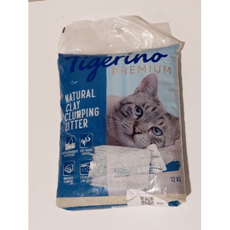 TIGERINO - Litière agglomérante Premium Sensitive - 12kg - Ultra absorbante et sans parfum - Emballage avec étiquette résiduelle - Voir photos