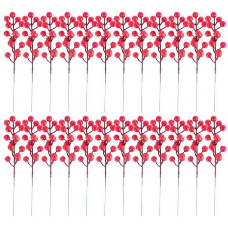 Tiges de Baies Rouges, Paquet 24 NoëL Artificielles 7,9 Pouces Branche Houx pour Arbre NoëL, Couronne Bricolage, FêTe