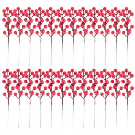 Tiges de Baies Rouges, Paquet 24 NoëL Artificielles 7,9 Pouces Branche Houx pour Arbre NoëL, Couronne Bricolage, FêTe