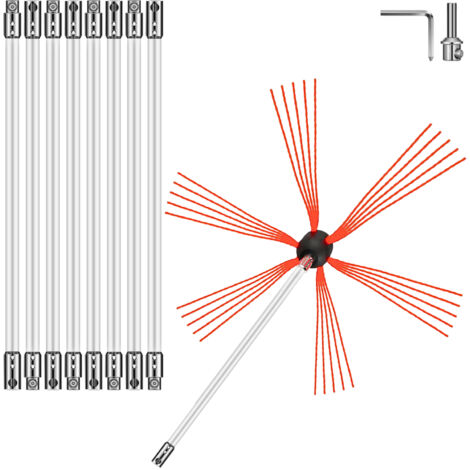 Tiges de ramonage flexibles Mophorn 30 pieds, kit de nettoyage de cheminée en nylon avec tête de brosse flexible, tiges faciles à connecter, 9 tiges blanches