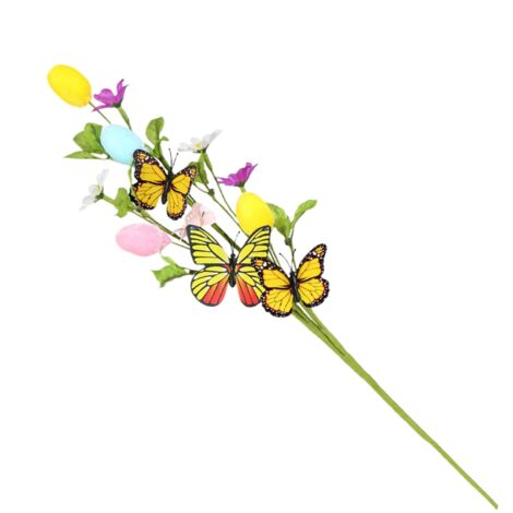 Tiges d'œufs de Pâques artificielles Branche de papillon colorée de 40 cm, pics de Pâques, pour vase de printemps, arrangement floral, fête, décoration d'intérieur