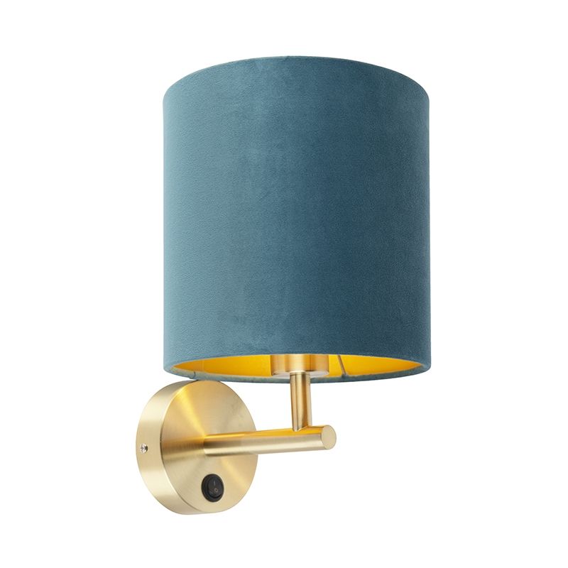 Tight wall lamp gold with blue velvet shade - Matt