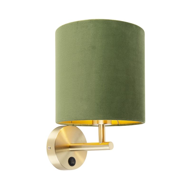 Tight wall lamp gold with green velvet shade - Matt - Green