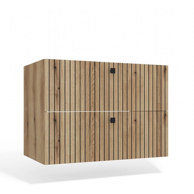 TIGO - Meuble sous lavabo 2 tiroirs chêne façade rainurée TIGO - Meuble sous lavabo 2 tiroirs chêne façade rainurée