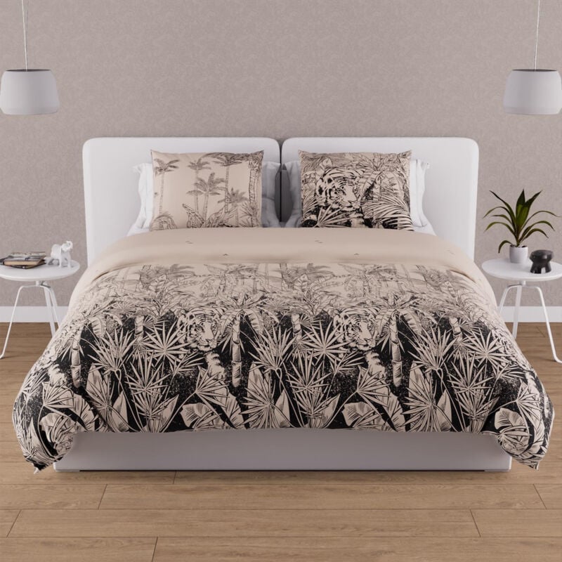 Parure housse de couette en coton 57 fils 240x220 cm tigre sable, par Soleil d'ocre